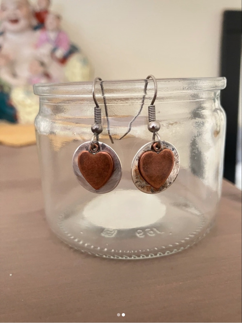 Heart-Shaped Silver and Brown Earrings